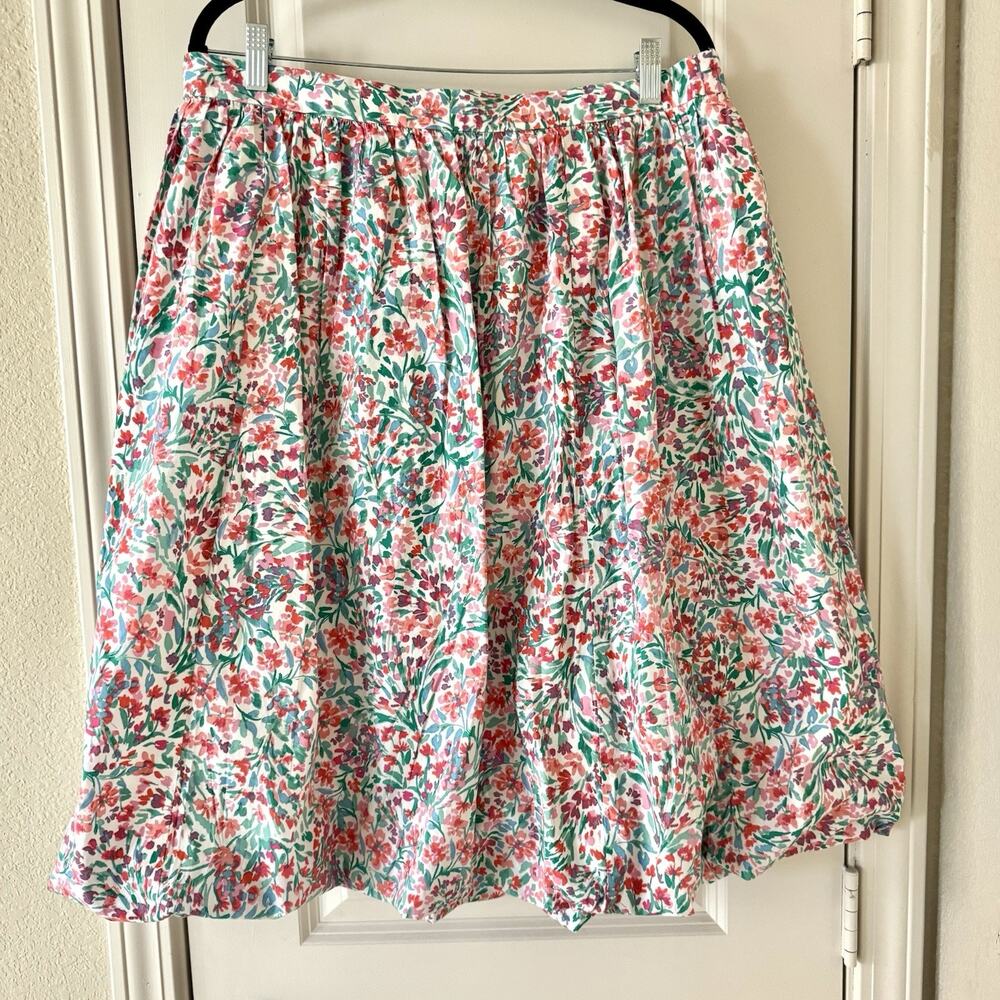 J. Crew Women's Sz XL Pink Floral Cotton Bubble Hem A Line Skirt Cottagecore